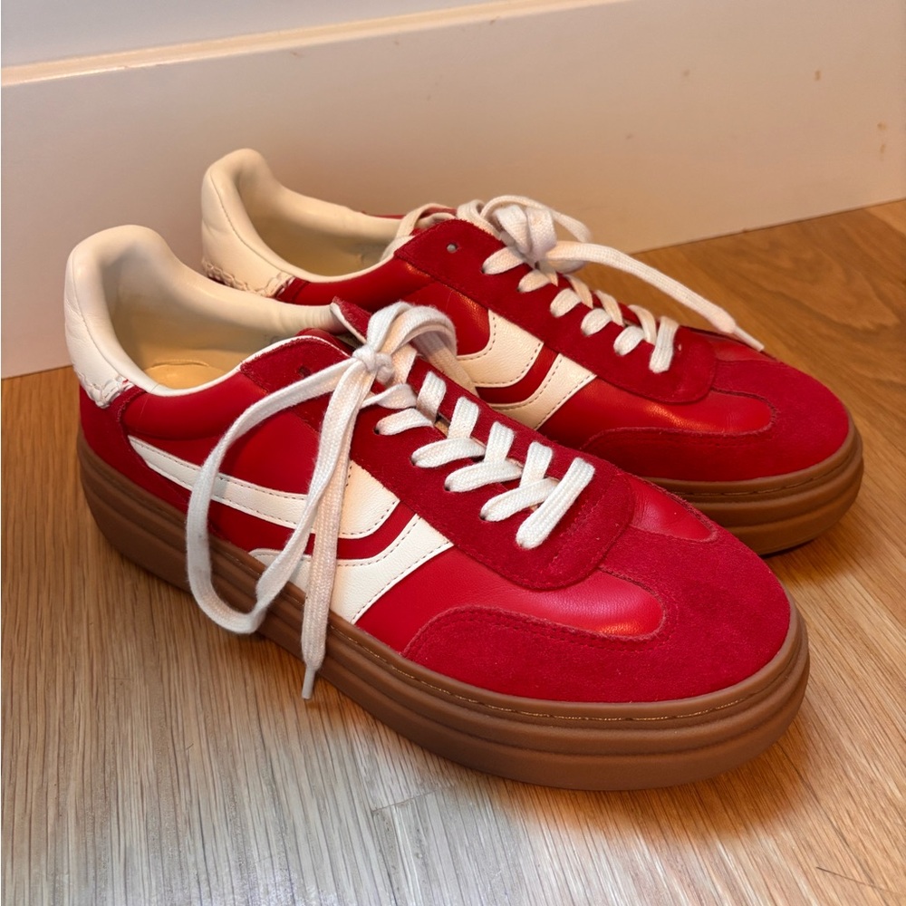 Steve Madden Red and White Sneakers with Gum Sole
